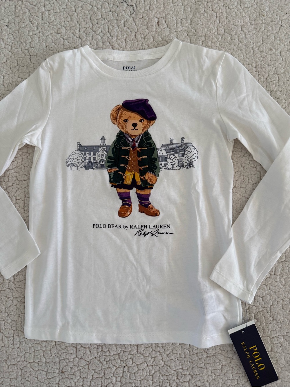 New girls Sz 6 Ralph Lauren White Long-Sleeve Polo Bear shirt